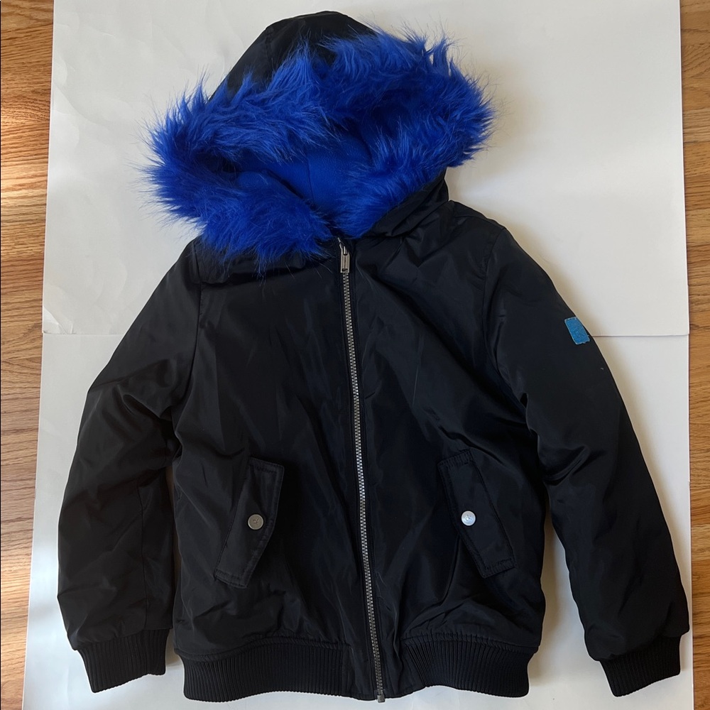 Calvin Klein Blue and Black Fleece Lined Bomber Jacket Girls 10